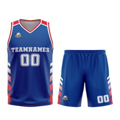 Benutzerdefinierter Blau Rot Basketball Jersey Uniform Anzug gedruckt Ihr Logo Name Nummer