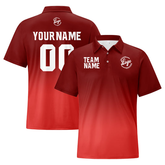 Benutzerdefinierte Burgund Rot Fußball Gradient Polo-Shirts Fügen Sie Ihr Einzigartiges hinzu Logo/Name/Nummer