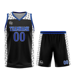 Benutzerdefinierter Schwarz Blau Basketball Jersey Uniform Anzug gedruckt Ihr Logo Name Nummer