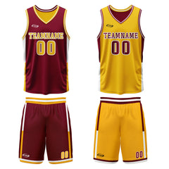 Benutzerdefinierte Rot Gelb Reversible Basketball Jersey Personalisierte Drucken Name Nummer Logo