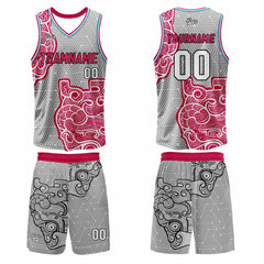 Benutzerdefinierter Grau Rosa Basketball Jersey Uniform Anzug gedruckt Ihr Logo Name Nummer