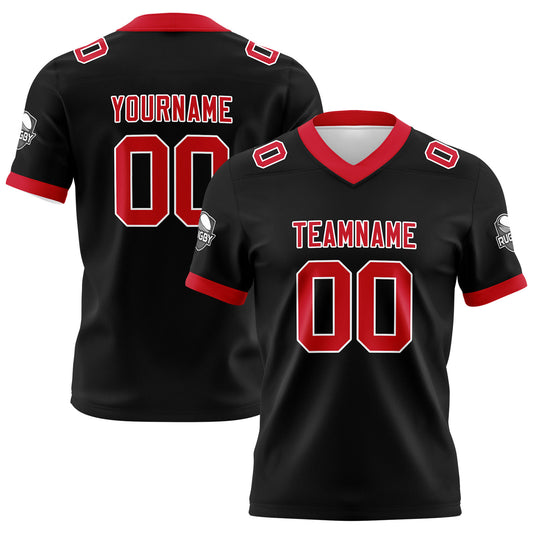 Benutzerdefinierte Schwarz Rot Fußball Trikots Personalisierter Name Nummer Logo