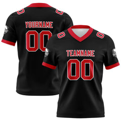 Benutzerdefinierte Schwarz Rot Fußball Trikots Personalisierter Name Nummer Logo