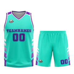 Benutzerdefinierter Cyan Lila Basketball Jersey Uniform Anzug gedruckt Ihr Logo Name Nummer