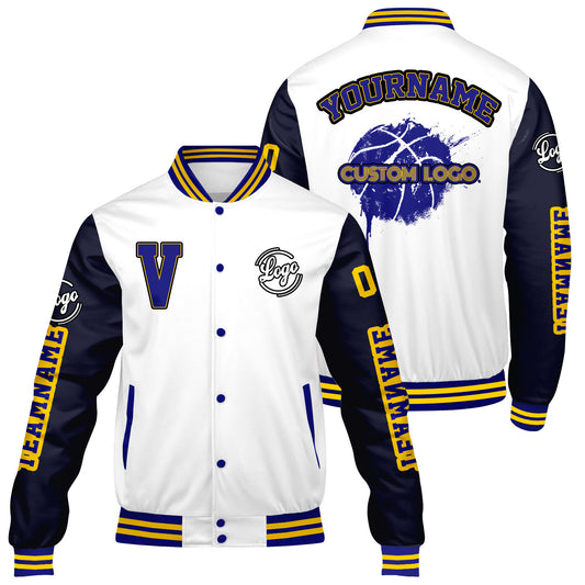 Maßgeschneiderte Weiß Marine Letterman Varsity Jacket Individuelle Stickerei Druck nach Ihrem Wunsch