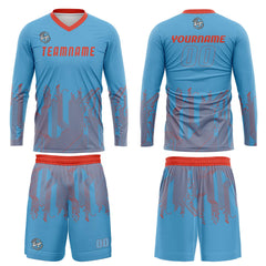 Kundenspezifisches Himmelblau Orange Rot Basketball Fußball Schießen langes T-Shirt für Erwachsene und Kinder