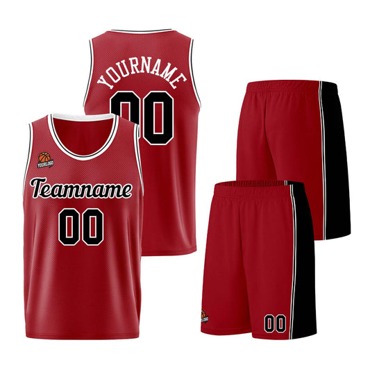 Individuelle Burgund Schwarz Basketball Jersey Shorts für Männer und Frauen Gestickter und gedruckter Name, Nummer und Logo