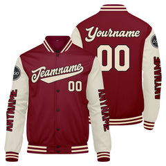 Maßgeschneiderte Crimson Creme Letterman Varsity Jacket Individuelle Stickerei Druck nach Ihrem Wunsch