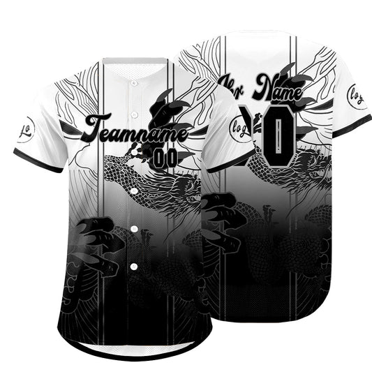 Benutzerdefiniert Weiß Schwarz Personalisierter Baseball Jersey mit Farbverlauf Team Uniform mit Namen und Nummer