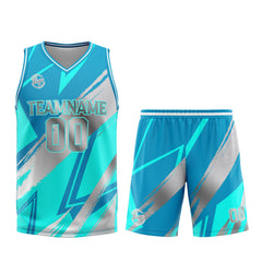 Benutzerdefinierter Cyan Grau Basketball Jersey Uniform Anzug gedruckt Ihr Logo Name Nummer