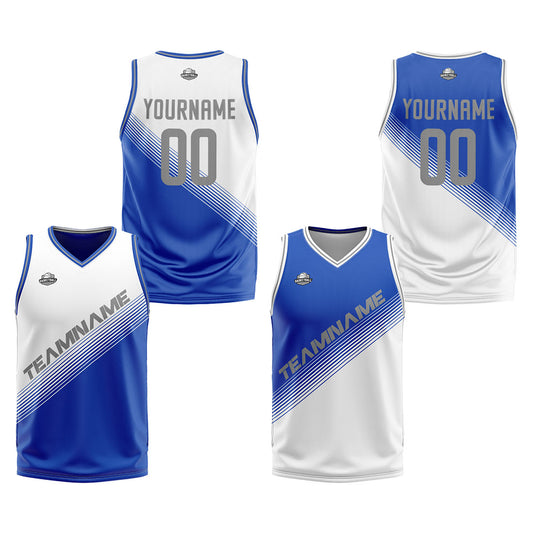 Benutzerdefinierte Weiß Blau Reversible Basketball Jersey Personalisierte Print Name Nummer Logo