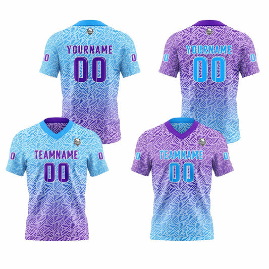 Benutzerdefinierte Blau Lila Reversibel Fußball Trikot Personalisierte Gradient Fußball Shirts für Männer gedruckt Team Name Nummer Logo