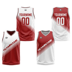 Benutzerdefinierte Weiß Rot Reversible Basketball Jersey Personalisierte Print Name Nummer Logo