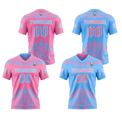 Benutzerdefinierte Rosa Blau Reversibel Fußball Trikot Personalisierte Gradient Fußball Shirts für Männer gedruckt Team Name Nummer Logo