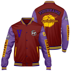 Maßgeschneiderte Claret Lila Letterman Varsity Jacket Individuelle Stickerei Druck nach Ihrem Wunsch