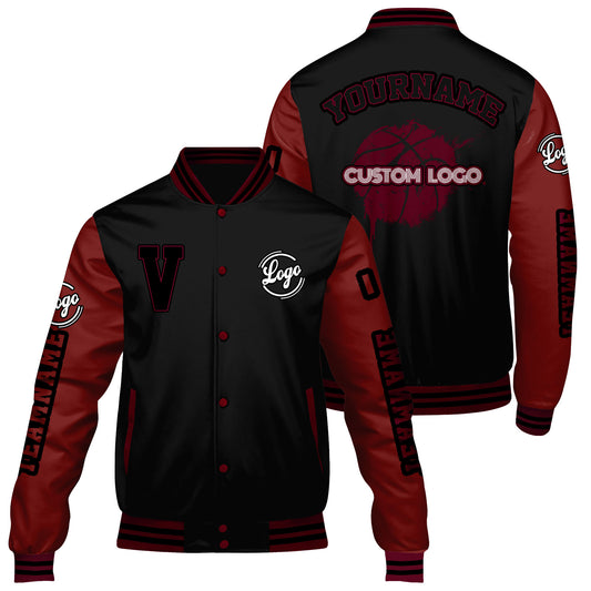 Maßgeschneiderte Schwarzes Claret Letterman Varsity Jacket Individuelle Stickerei Druck nach Ihrem Wunsch