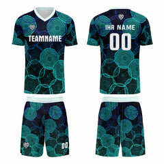 Benutzerdefinierte Schwarz Cyan Trikots für Männer Frauen Personalisierte Fußball Uniformen für Erwachsene und Kind