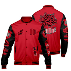 Maßgeschneiderte Rot Schwarz Letterman Varsity Jacket Individuelle Stickerei Druck nach Ihrem Wunsch
