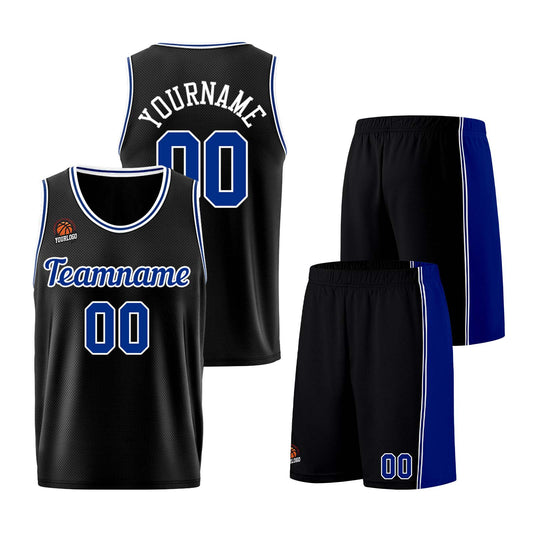 Individuelle Schwarz Königliche Basketball Jersey Shorts für Männer und Frauen Gestickter und gedruckter Name, Nummer und Logo