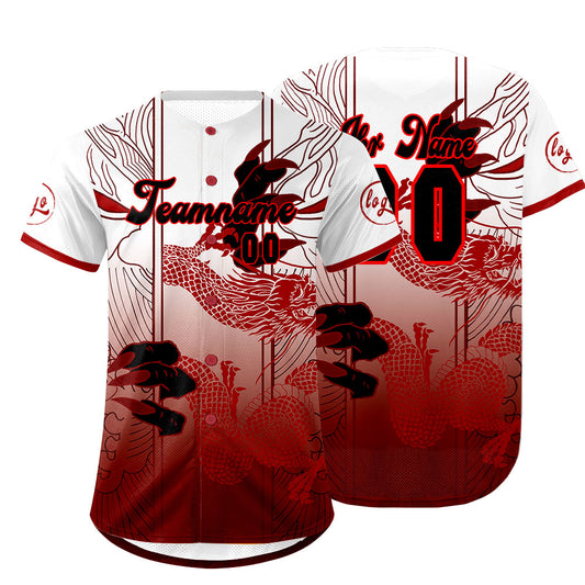 Benutzerdefiniert Rot Weiß Personalisierter Baseball Jersey mit Farbverlauf Team Uniform mit Namen und Nummer