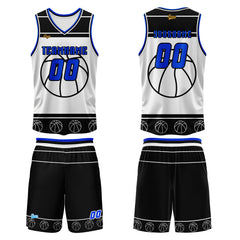 Benutzerdefinierter Schwarz Blau Basketball Jersey Uniform Anzug gedruckt Ihr Logo Name Nummer