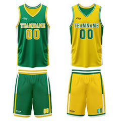 Benutzerdefinierte Grün Gelb Reversible Basketball Jersey Personalisierte Drucken Name Nummer Logo