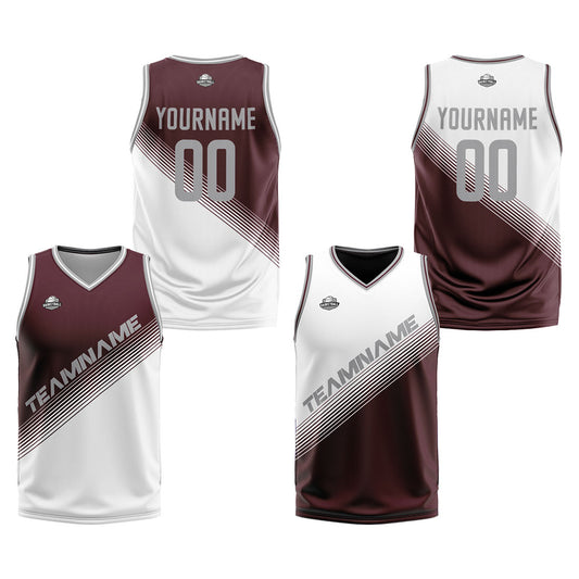 Benutzerdefinierte Braun Weiß Reversible Basketball Jersey Personalisierte Print Name Nummer Logo