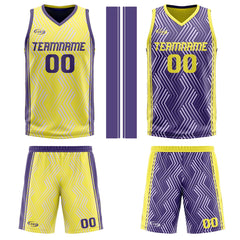 Benutzerdefinierte Gelb Lila Reversible Basketball Jersey Personalisierte Drucken Name Nummer Logo