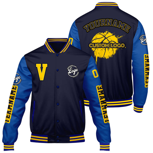 Maßgeschneiderte Marine Königliche Letterman Varsity Jacket Individuelle Stickerei Druck nach Ihrem Wunsch