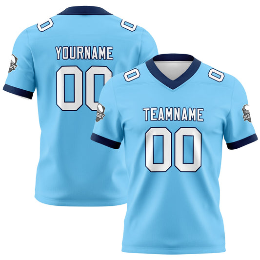 Benutzerdefinierte Blau Marine Fußball Trikots Personalisierter Name Nummer Logo