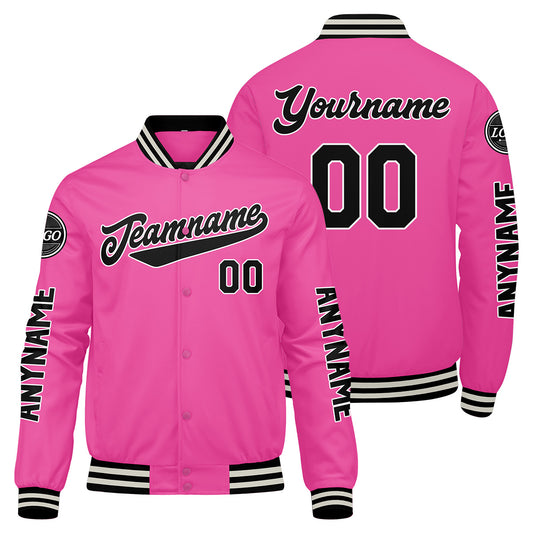 Maßgeschneiderte Rosa Letterman Varsity Jacket Individuelle Stickerei Druck nach Ihrem Wunsch