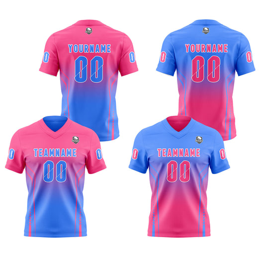 Benutzerdefinierte Rosa Blau Reversibel Fußball Trikot Personalisierte Gradient Fußball Shirts für Männer gedruckt Team Name Nummer Logo