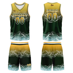 Benutzerdefinierter Gelb Grün Basketball Jersey Uniform Anzug gedruckt Ihr Logo Name Nummer
