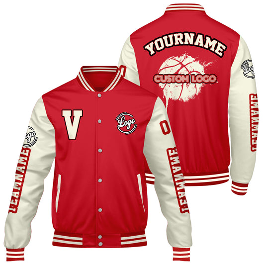 Maßgeschneiderte Rot Creme Letterman Varsity Jacket Individuelle Stickerei Druck nach Ihrem Wunsch