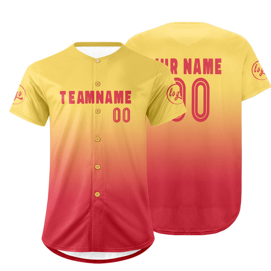 Benutzerdefiniert Gelb Lichtrot Personalisierter Baseball Jersey mit Farbverlauf Team Uniform mit Namen und Nummer