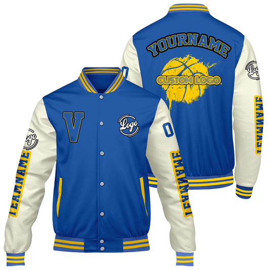 Maßgeschneiderte Blaue Creme Letterman Varsity Jacket Individuelle Stickerei Druck nach Ihrem Wunsch