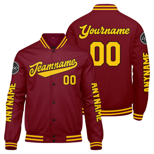 Maßgeschneiderte Crimson Gelb Letterman Varsity Jacket Individuelle Stickerei Druck nach Ihrem Wunsch