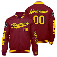 Maßgeschneiderte Crimson Gelb Letterman Varsity Jacket Individuelle Stickerei Druck nach Ihrem Wunsch