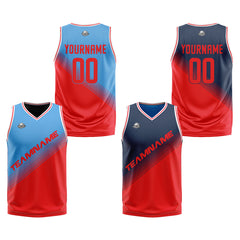 Benutzerdefinierte Blau Rot Reversible Basketball Jersey Personalisierte Print Name Nummer Logo
