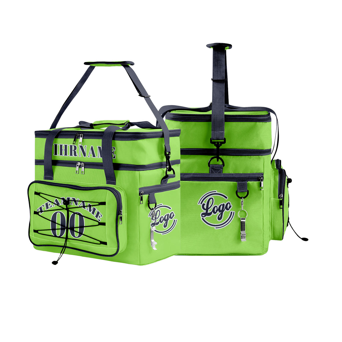 Maßgeschickerte Grün Blau vollflächig bedruckte isolierte Kühltasche mit Doppelwand Wasserdichte 600D Oxford Picknick-Tragetasche für Teamevents & Outdoor-Grillen