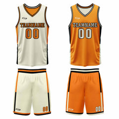 Benutzerdefinierte Creme Orange Reversible Basketball Jersey Personalisierte Drucken Name Nummer Logo