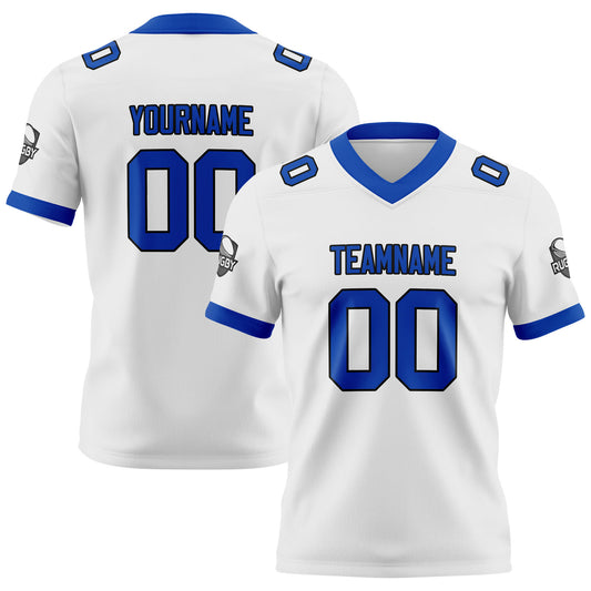 Benutzerdefinierte Weiß Blau Fußball Trikots Personalisierter Name Nummer Logo