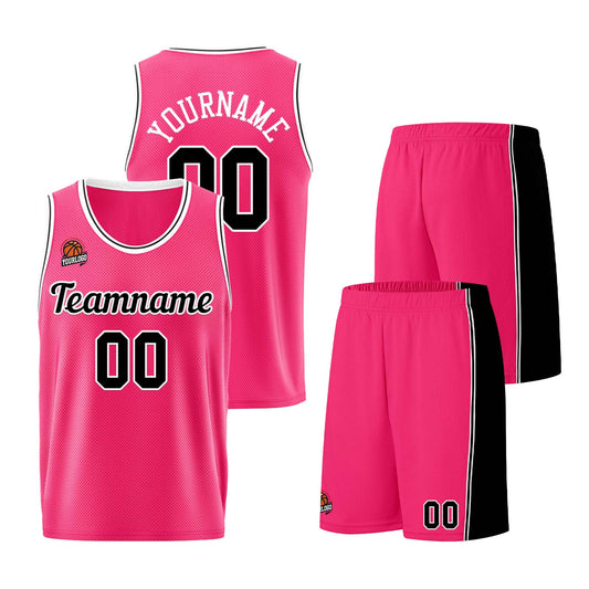 Individuelle Rosa-Schwarz Basketball Jersey Shorts für Männer und Frauen Gestickter und gedruckter Name, Nummer und Logo