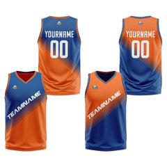 Benutzerdefinierte Blau Orange Reversible Basketball Jersey Personalisierte Print Name Nummer Logo