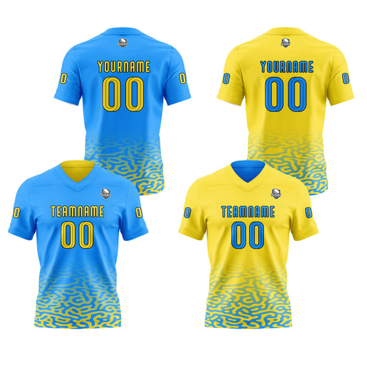 Benutzerdefinierte Blau Gelb Reversibel Fußball Trikot Personalisierte Gradient Fußball Shirts für Männer gedruckt Team Name Nummer Logo