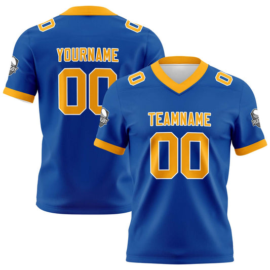 Benutzerdefinierte Blau Gelb Fußball Trikots Personalisierter Name Nummer Logo