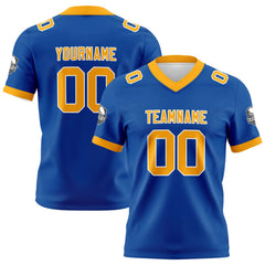 Benutzerdefinierte Blau Gelb Fußball Trikots Personalisierter Name Nummer Logo
