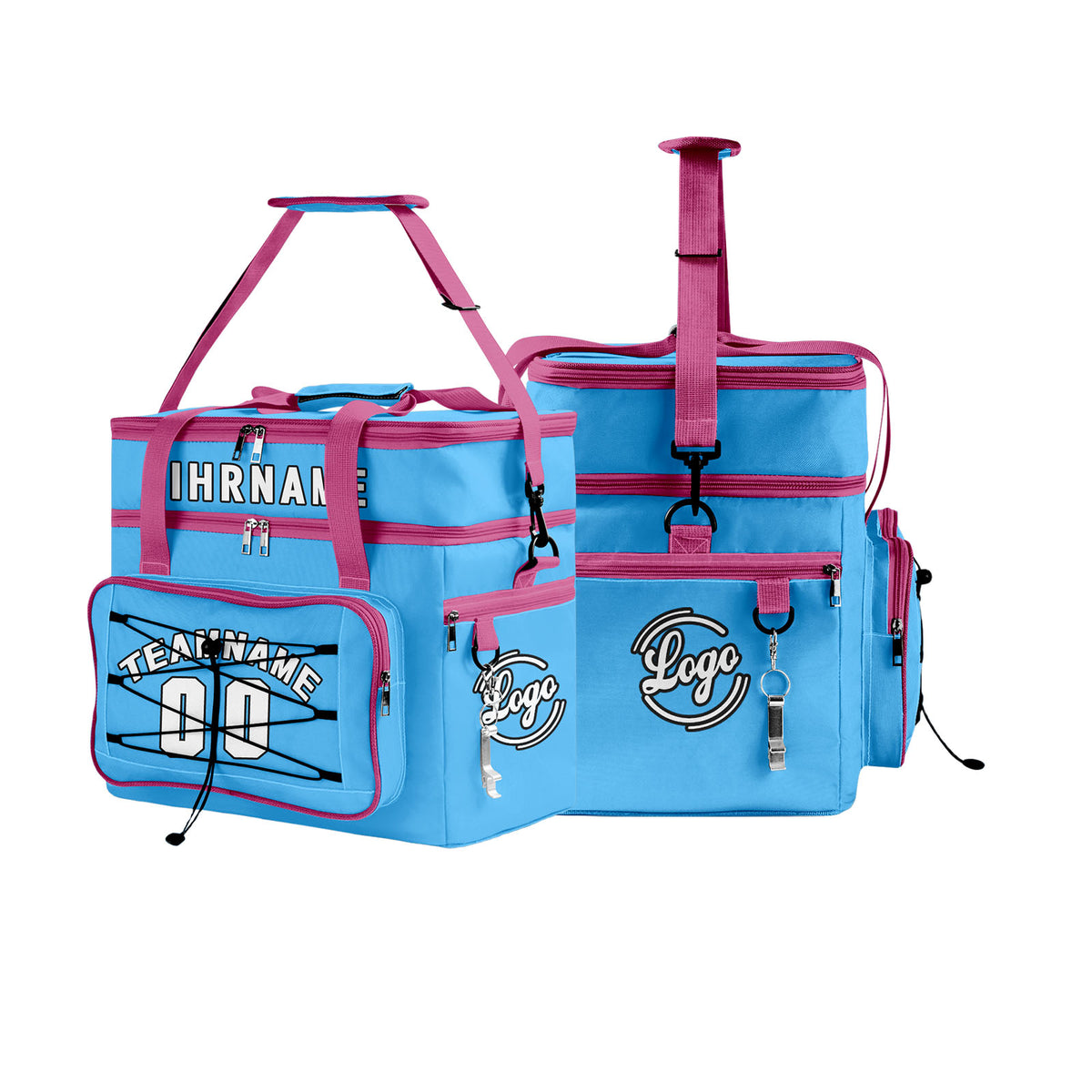 Maßgeschickerte Blau Rosa vollflächig bedruckte isolierte Kühltasche mit Doppelwand Wasserdichte 600D Oxford Picknick-Tragetasche für Teamevents & Outdoor-Grillen