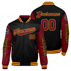 Maßgeschneiderte Crimson Schwarz Gelb Letterman Varsity Jacket Individuelle Stickerei Druck nach Ihrem Wunsch