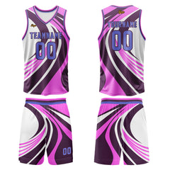 Benutzerdefinierter Rosa Lila Basketball Jersey Uniform Anzug gedruckt Ihr Logo Name Nummer